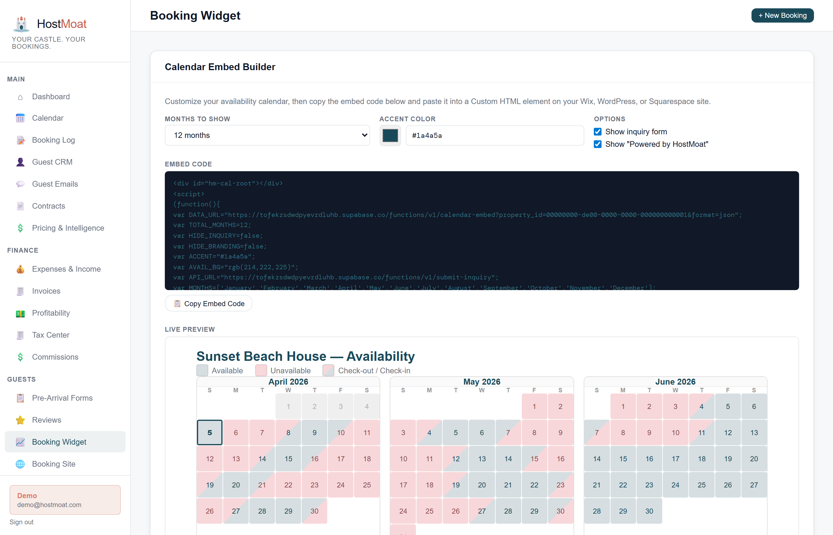 Embeddable Booking Widget screenshot