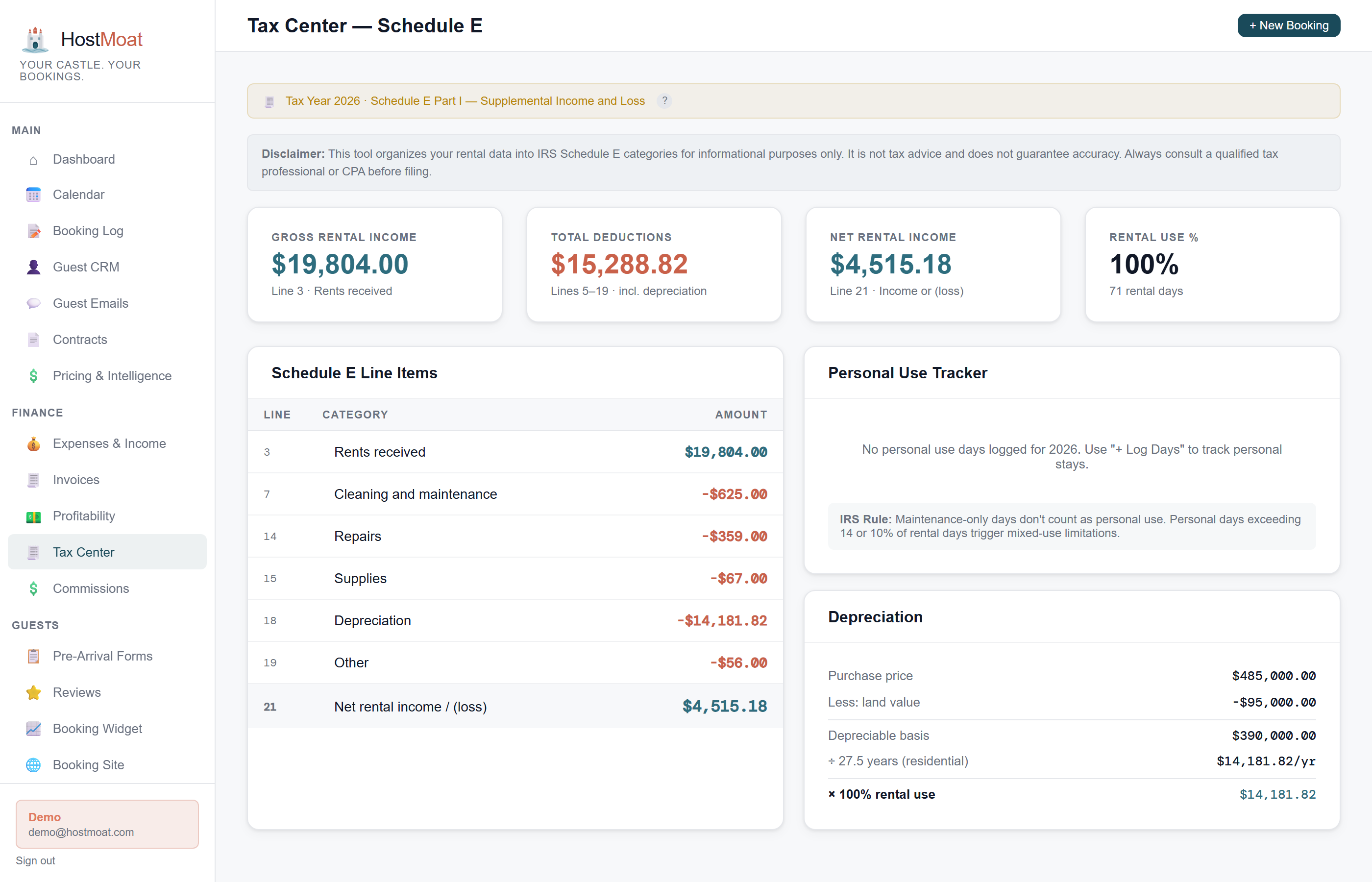 Tax Center & Schedule E screenshot
